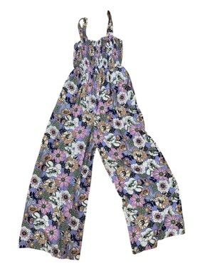 Smocked Floral Wide-Leg Jumpsuit in Lavender & Pink